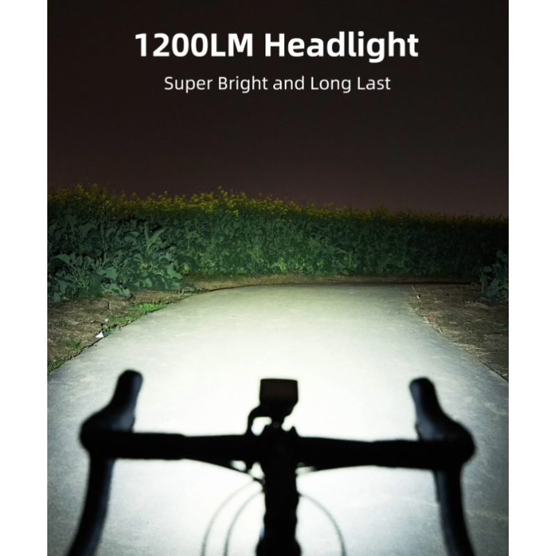XOSS XL-1200 Cyklistické Světlo 1200 Lumenů – Dobíjecí Přední Lampa na Kolo, Vodotěsné, 6 Režimů