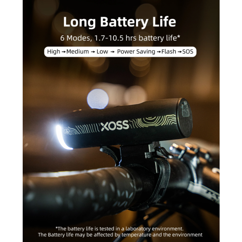 XOSS XL-1200 Cyklistické Světlo 1200 Lumenů – Dobíjecí Přední Lampa na Kolo, Vodotěsné, 6 Režimů