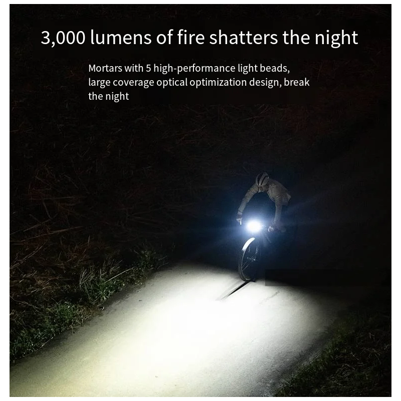 XOSS XL3000 Přední Svítilna – 3000 Lumenů, Dobíjecí TypeC pro Bezpečné Noční Jízdy a Viditelnost