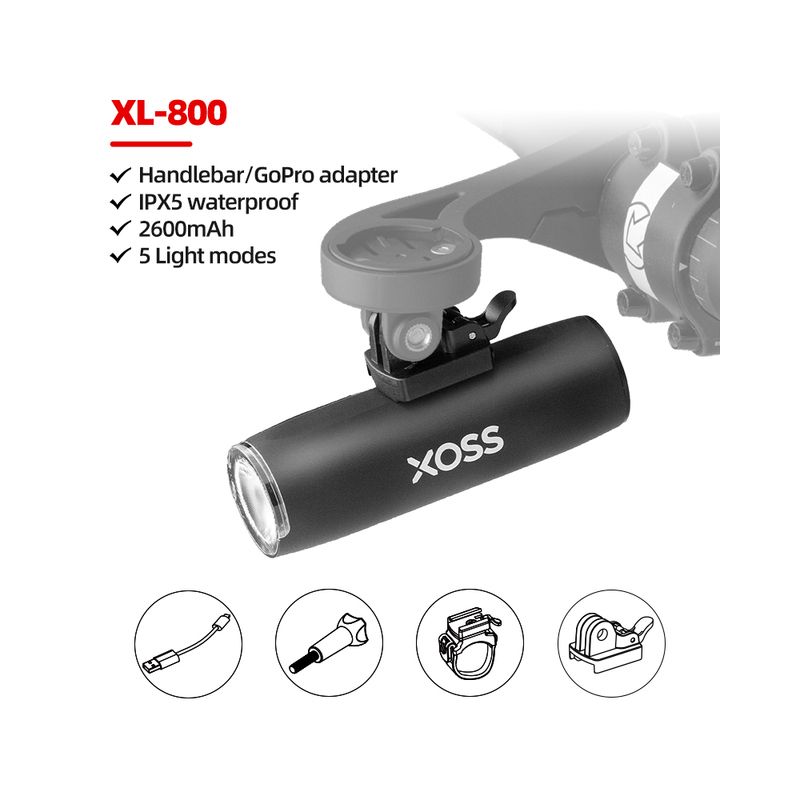 XOSS XL-800 Přední Svítilna na Kolo 800Lm | Vodotěsná Dobíjecí USB MTB Světlo pro Noční Jízdu