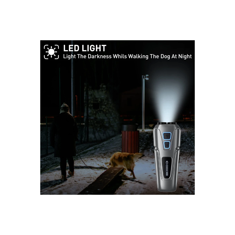 Ultrazvukový odpuzovač psů s LED svítilnou | Přenosný | Trénink proti štěkání | Bezpečná úprava chování