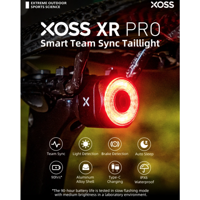 XOSS XR Pro Cyklistické Zadní Světlo, Inteligentní Brzdění, Vodotěsné USB LED Nabíjení pro Bezpečnost na Kole