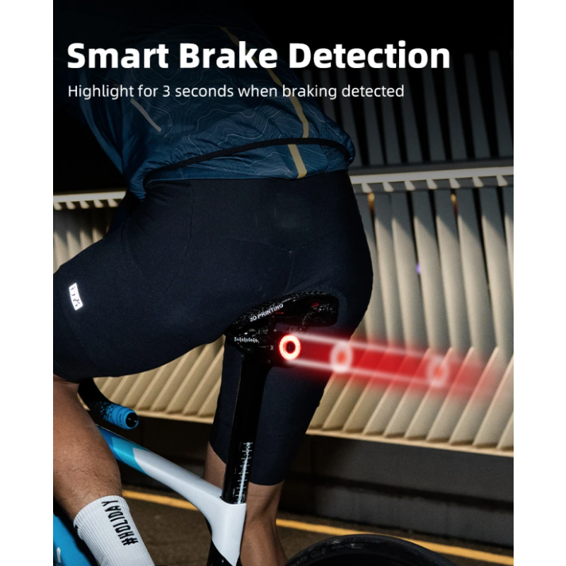 XOSS XR Pro Cyklistické Zadní Světlo, Inteligentní Brzdění, Vodotěsné USB LED Nabíjení pro Bezpečnost na Kole