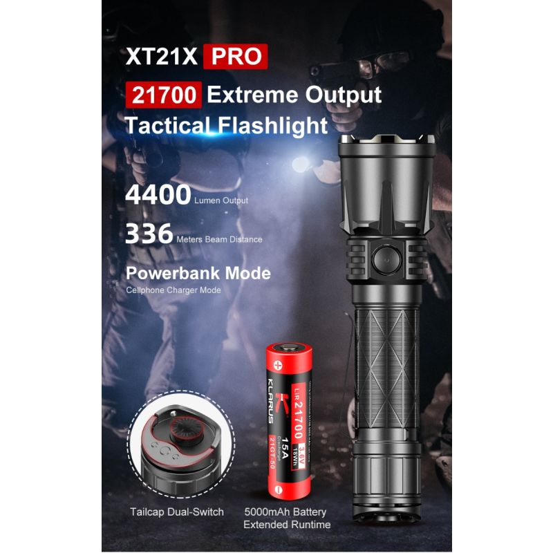 Klarus XT21X Pro: Výkonná LED Svítilna 4400 Lumenů s XHP70.2 pro Outdoor & Taktiku! Dobíjecí 21700