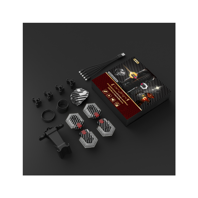 CarryBright Karbonové světlo na kolo | Blinkry na kolo USB dobíjecí, LED, přední+zadní, dálkové ovládání, vodotěsné