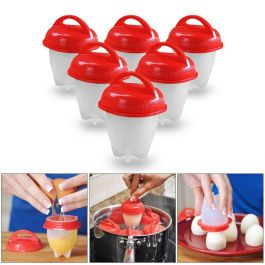 White/Red Standard Shaliyan Egg Cooker-6 Pack 6 Exclusively and Holder 6 Nonstick Silicone Seen on TV Hard Boiler Poache 