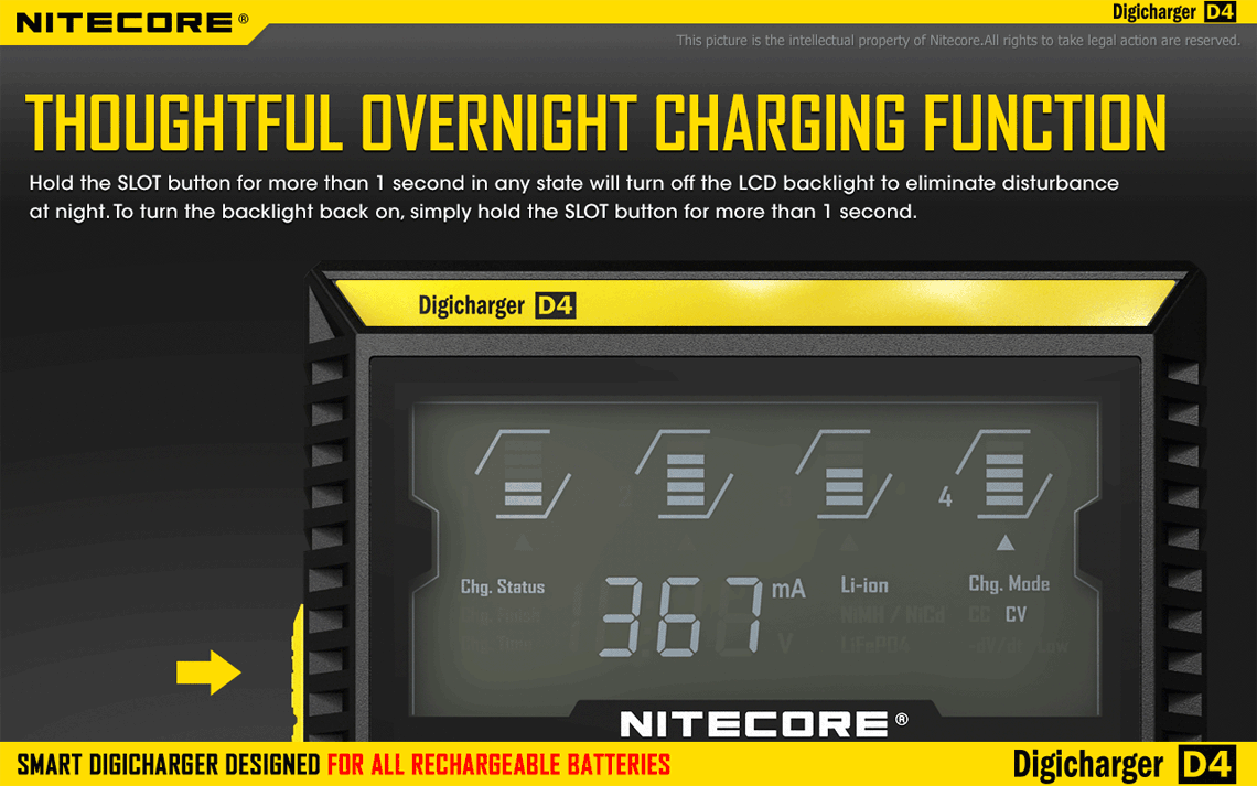 Nitecore D4 Digicharger LCD Display Inteligentní nabíječka baterií Li-ion Ni-MH Smart Power Solution