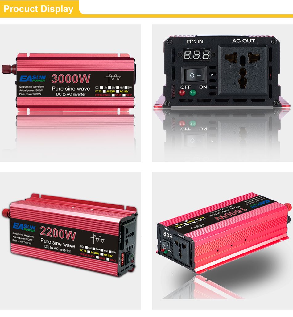 Měnič čistého sinusového průběhu 3000W 2200W 1600W 1000W, odolný design z hliníku a hořčíku, vysoká účinnost, napájení pro kempování