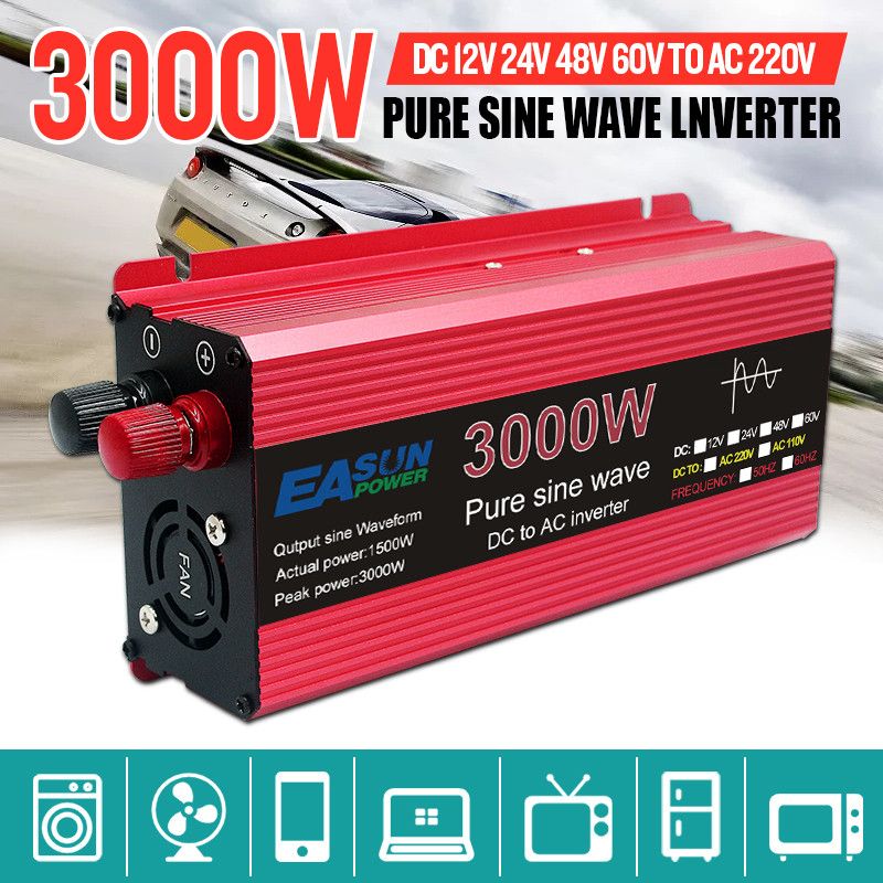 Měnič čistého sinusového průběhu 3000W 2200W 1600W 1000W, odolný design z hliníku a hořčíku, vysoká účinnost, napájení pro kempování
