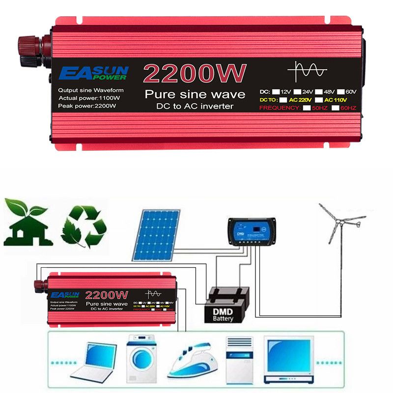 Měnič čistého sinusového průběhu 3000W 2200W 1600W 1000W, odolný design z hliníku a hořčíku, vysoká účinnost, napájení pro kempování