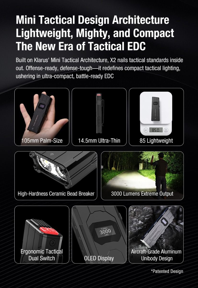 Klarus X2: Ultratenká 3000lm EDC svítilna, USB-C nabíjecí, kompaktní a výkonná kapesní taktická baterka!
