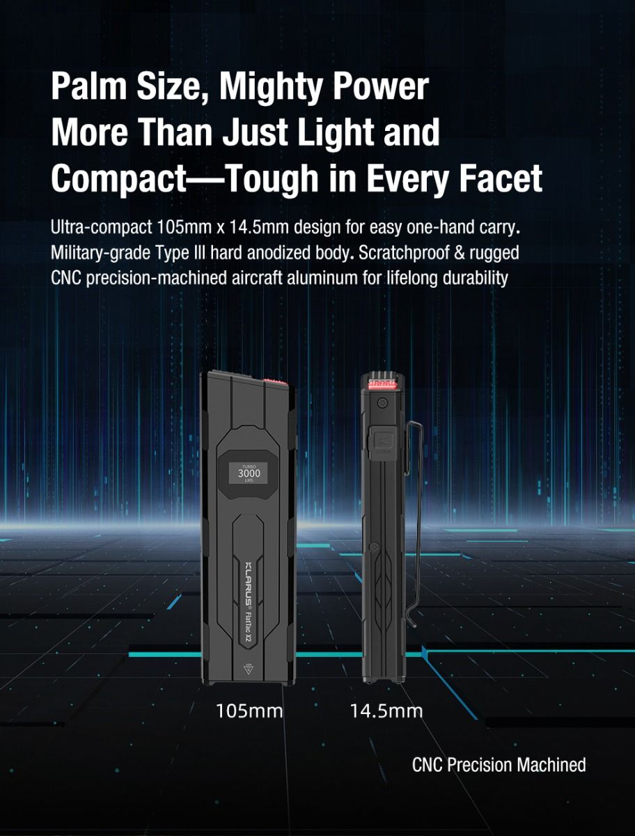 Klarus X2: Ultratenká 3000lm EDC svítilna, USB-C nabíjecí, kompaktní a výkonná kapesní taktická baterka!