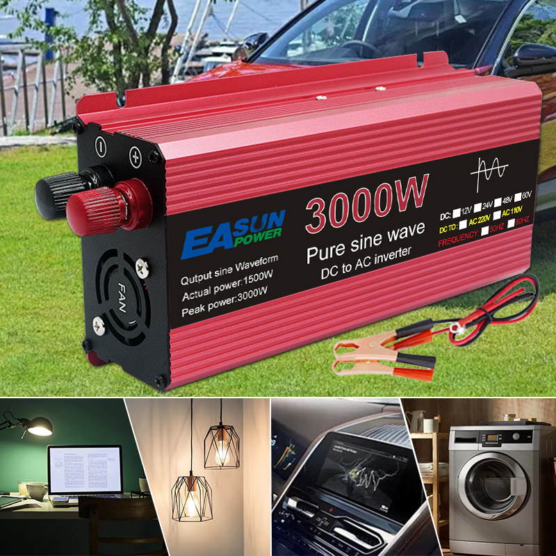 Měnič čistého sinusového průběhu 3000W 2200W 1600W 1000W, odolný design z hliníku a hořčíku, vysoká účinnost, napájení pro kempování
