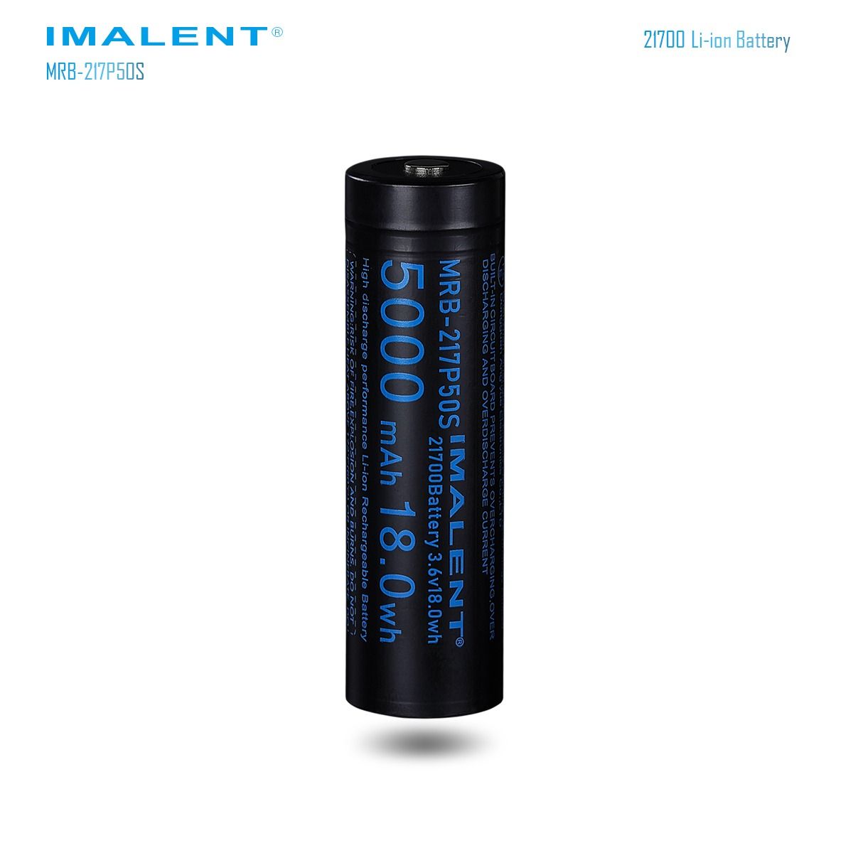 IMALENT MRB-217P50S: Vysokokapacitní dobíjecí Li-ion 21700 5000mAh pro LED svítilny.