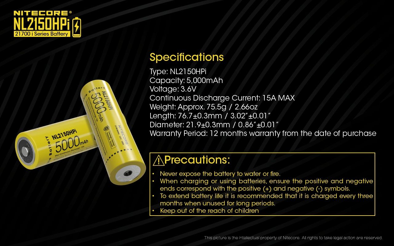 NITECORE NL2150HPi 5000mAh 21700 dobíjecí Li-ion baterie | Vysoký výkon a dlouhá výdrž pro zařízení!