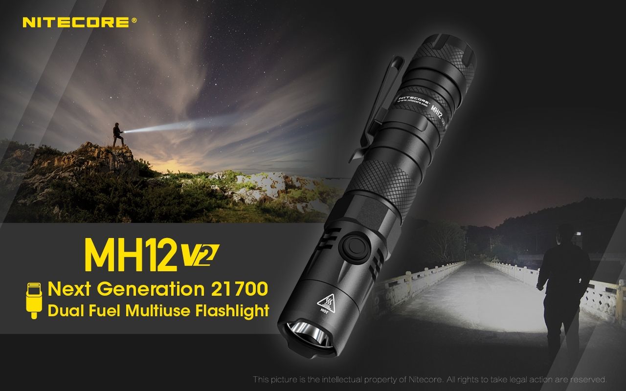 Nitecore MH12 V2 XP-L2 V6 LED svítilna 1200 lumenů – Silný paprsek, 21700 baterie pro venkovní osvětlení!