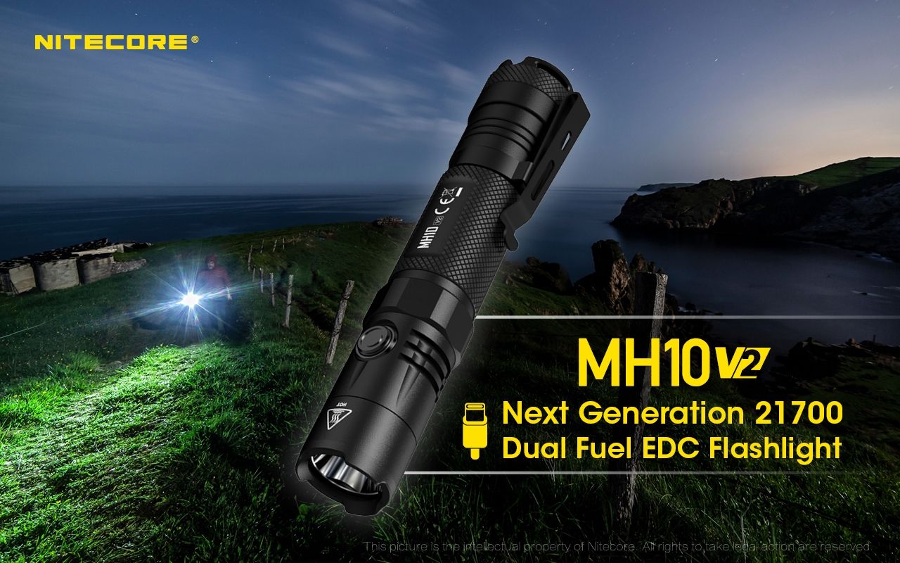 NITECORE MH10 V2 LED svítilna 1000 lumenů USB-C. Kompaktní, spolehlivá pro venkovní osvětlení.