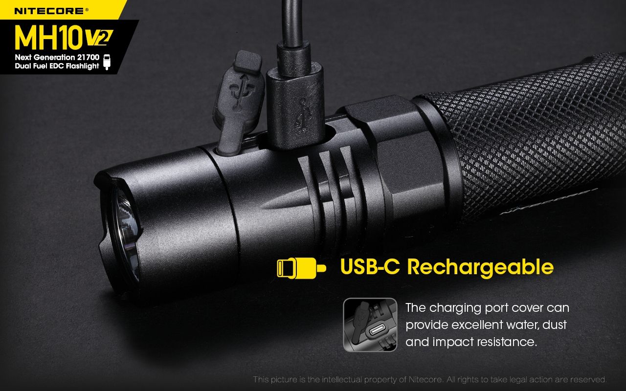 NITECORE MH10 V2 LED svítilna 1000 lumenů USB-C. Kompaktní, spolehlivá pro venkovní osvětlení.