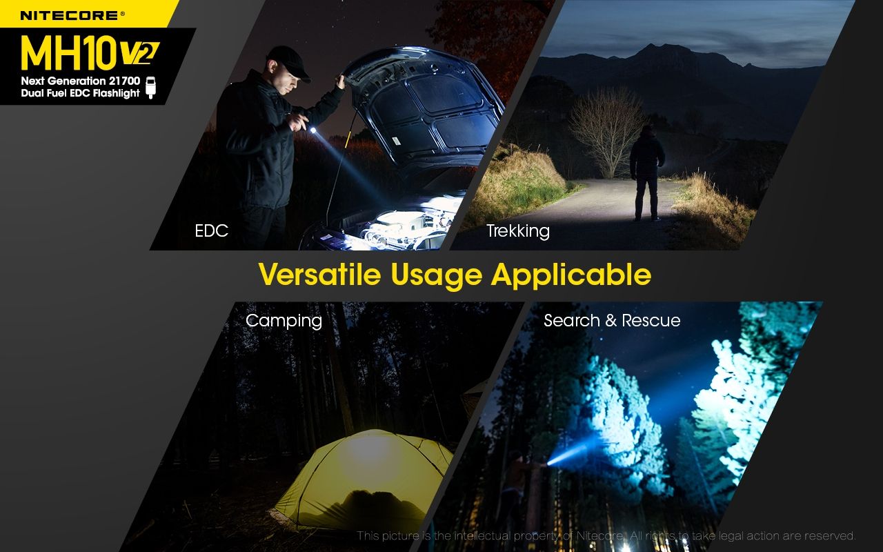 NITECORE MH10 V2 LED svítilna 1000 lumenů USB-C. Kompaktní, spolehlivá pro venkovní osvětlení.