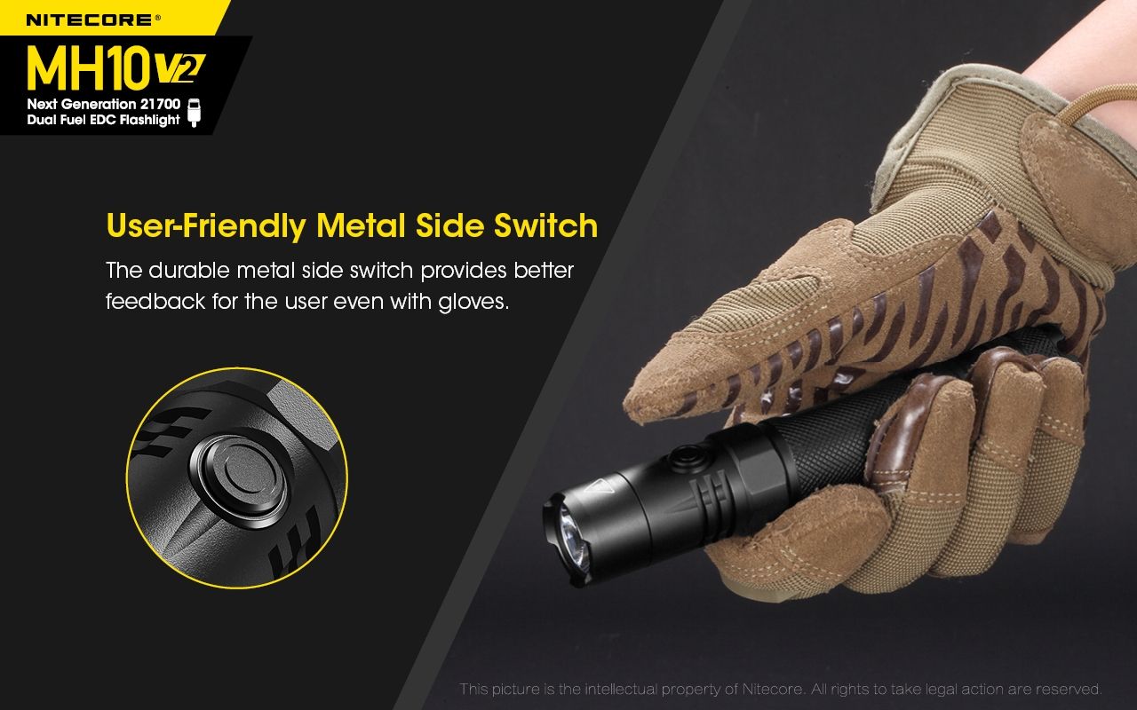 NITECORE MH10 V2 LED svítilna 1000 lumenů USB-C. Kompaktní, spolehlivá pro venkovní osvětlení.