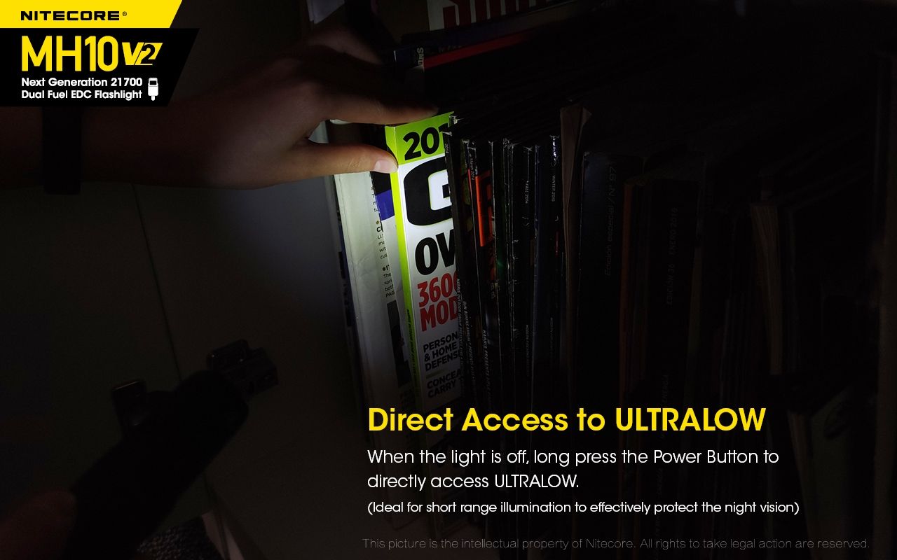 NITECORE MH10 V2 LED svítilna 1000 lumenů USB-C. Kompaktní, spolehlivá pro venkovní osvětlení.