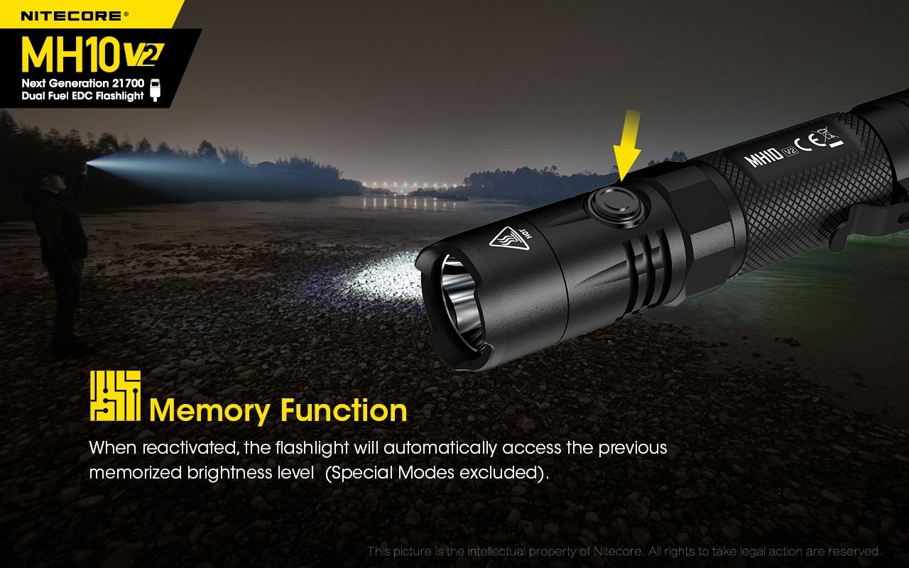 NITECORE MH10 V2 LED svítilna 1000 lumenů USB-C. Kompaktní, spolehlivá pro venkovní osvětlení.