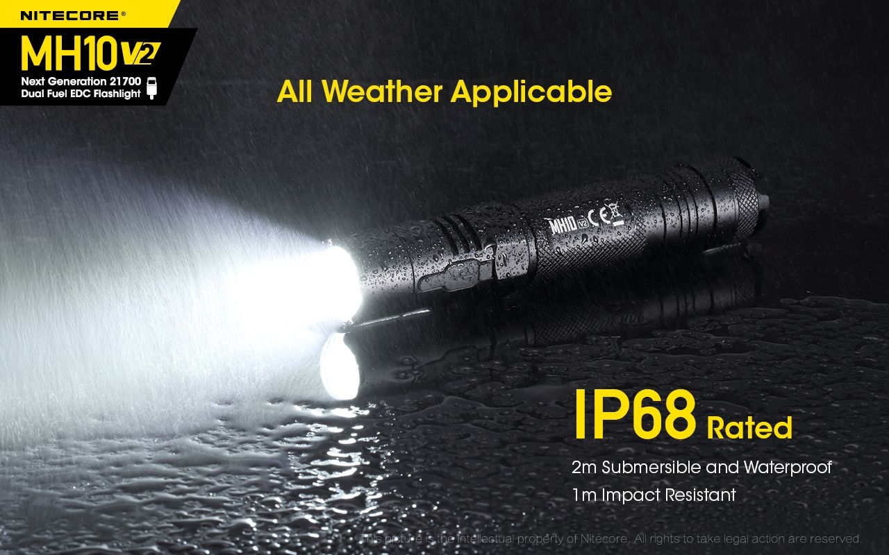 NITECORE MH10 V2 LED svítilna 1000 lumenů USB-C. Kompaktní, spolehlivá pro venkovní osvětlení.