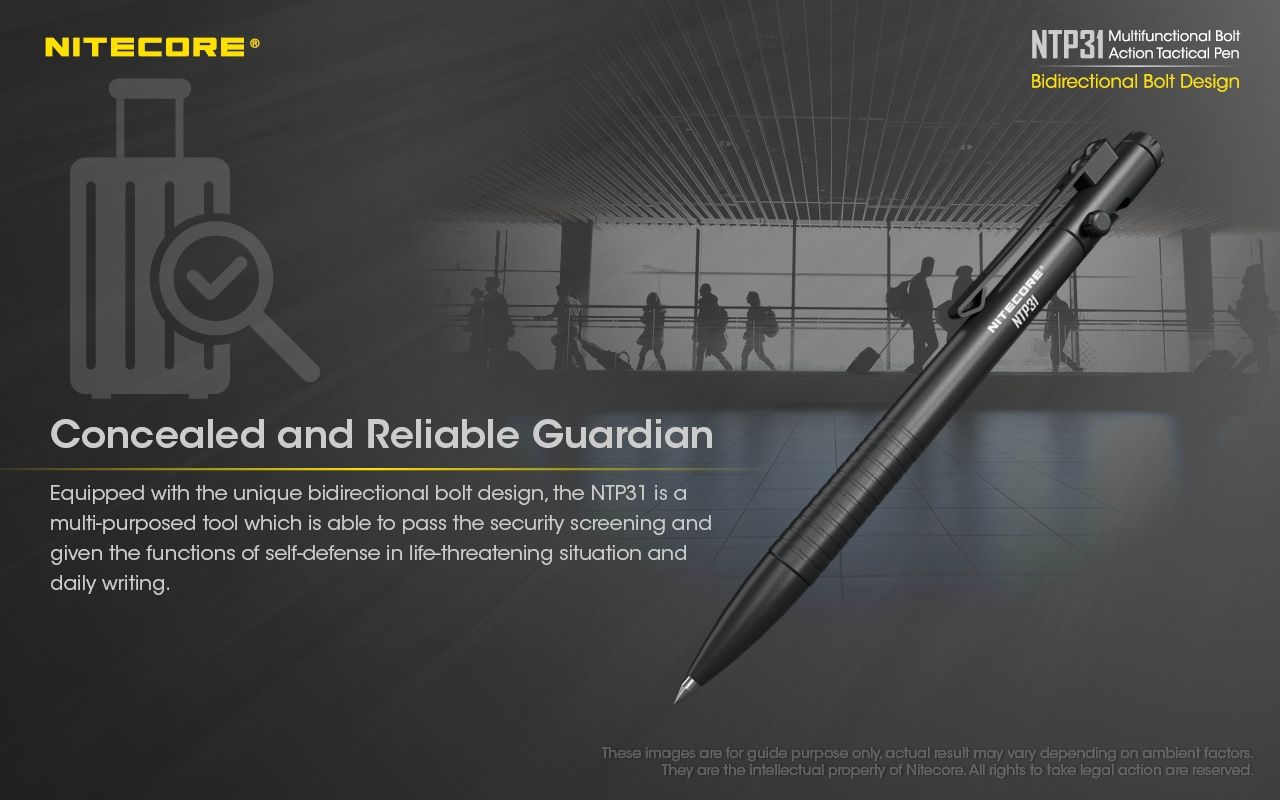 NITECORE NTP31 Ergonomické taktické pero s šroubovým mechanismem, odolná hliníková slitina, multifunkční rozbíječ skla