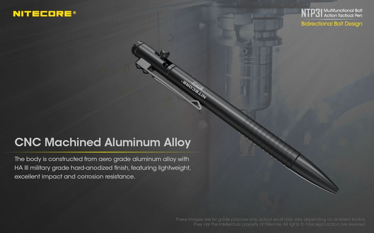 NITECORE NTP31 Ergonomické taktické pero s šroubovým mechanismem, odolná hliníková slitina, multifunkční rozbíječ skla