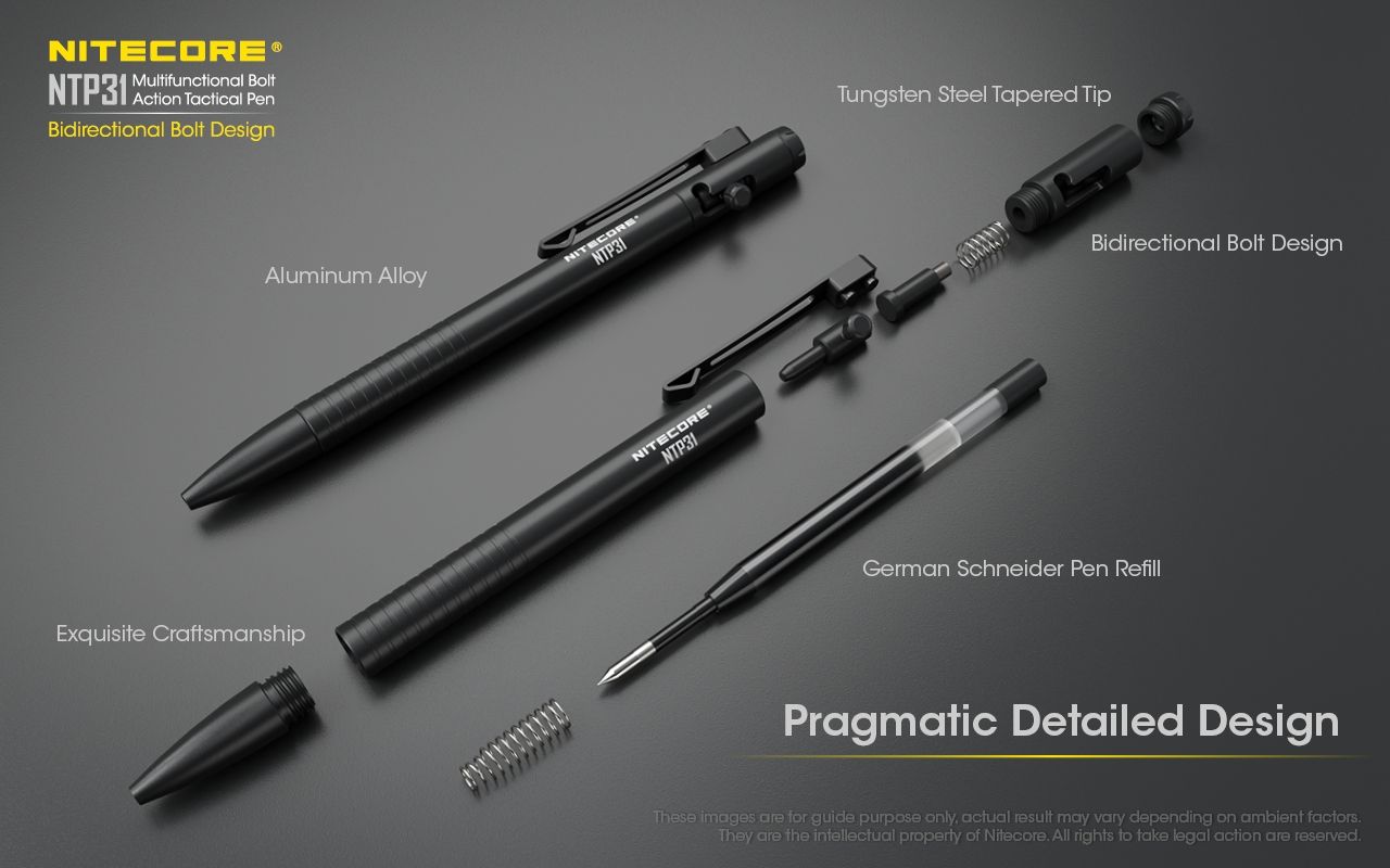 NITECORE NTP31 Ergonomické taktické pero s šroubovým mechanismem, odolná hliníková slitina, multifunkční rozbíječ skla