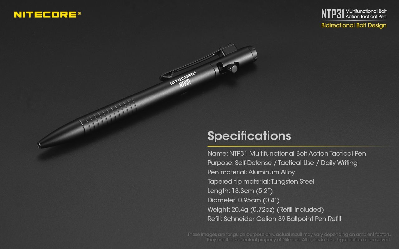 NITECORE NTP31 Ergonomické taktické pero s šroubovým mechanismem, odolná hliníková slitina, multifunkční rozbíječ skla