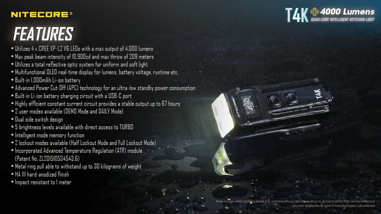 Nitecore T4K 4000 lumenů přenosná svítilna na klíčenku USB-C kompaktní outdoorové vybavení s LED diodami XP-L2 V6
