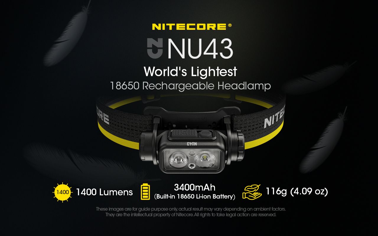 NITECORE NU43 Dobíjecí Čelovka 1400lm – Venkovní Kempování, Turistika, Rybaření – Bílá/Červená Svítilna, 3400mAh, Dlouhá Výdrž, Odolná