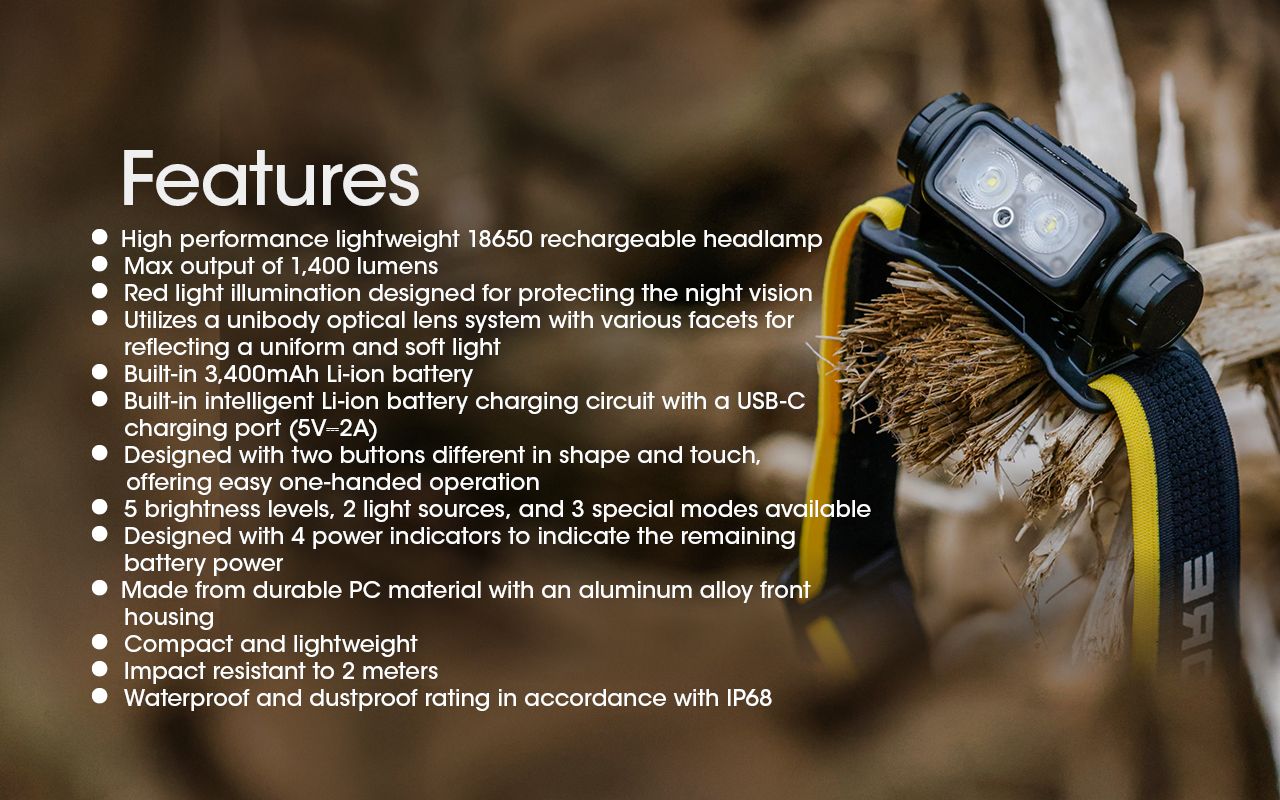 NITECORE NU43 Dobíjecí Čelovka 1400lm – Venkovní Kempování, Turistika, Rybaření – Bílá/Červená Svítilna, 3400mAh, Dlouhá Výdrž, Odolná