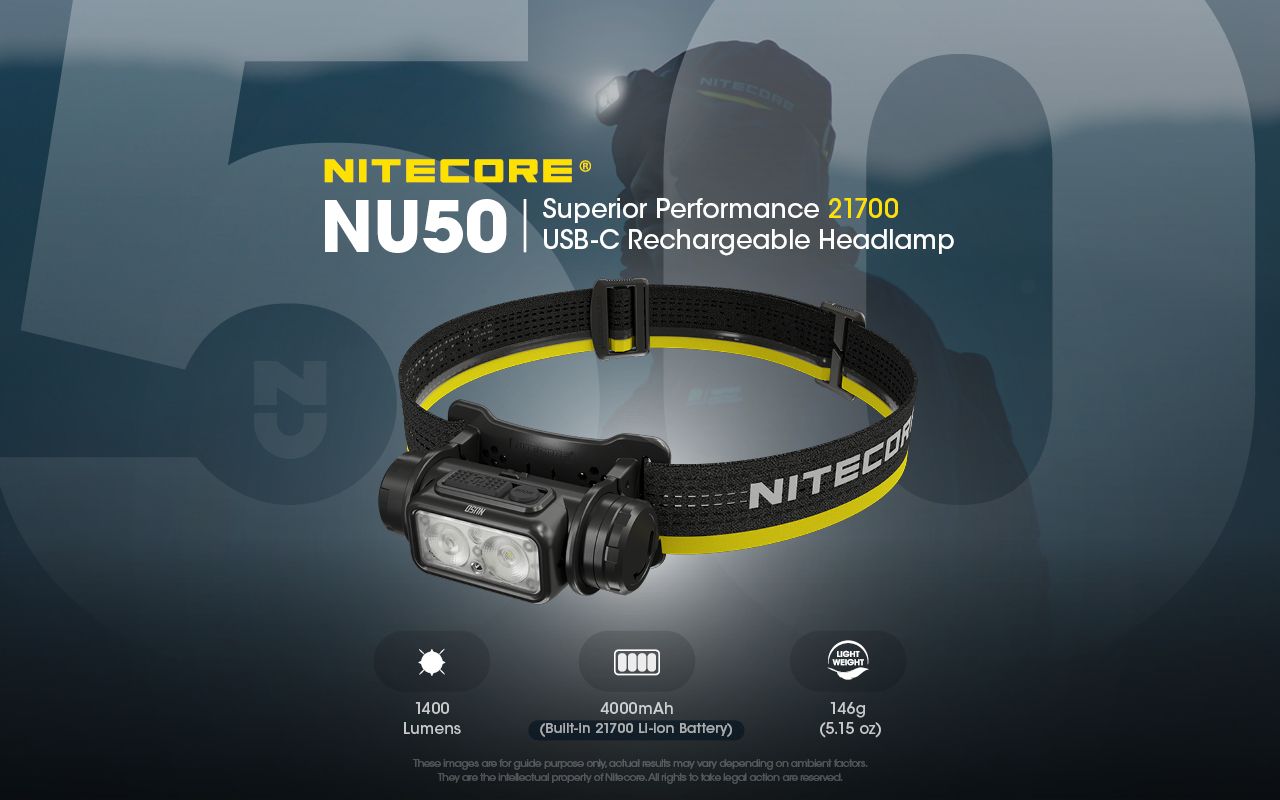 Nitecore NU50 1400 lumenů LED Čelovka – Lehká, Dobíjecí, Spolehlivá pro Outdoor i Cyklistiku