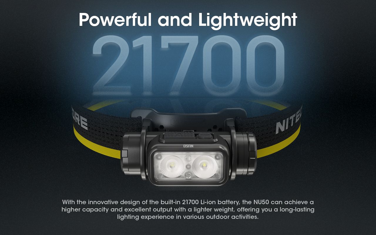 Nitecore NU50 1400 lumenů LED Čelovka – Lehká, Dobíjecí, Spolehlivá pro Outdoor i Cyklistiku