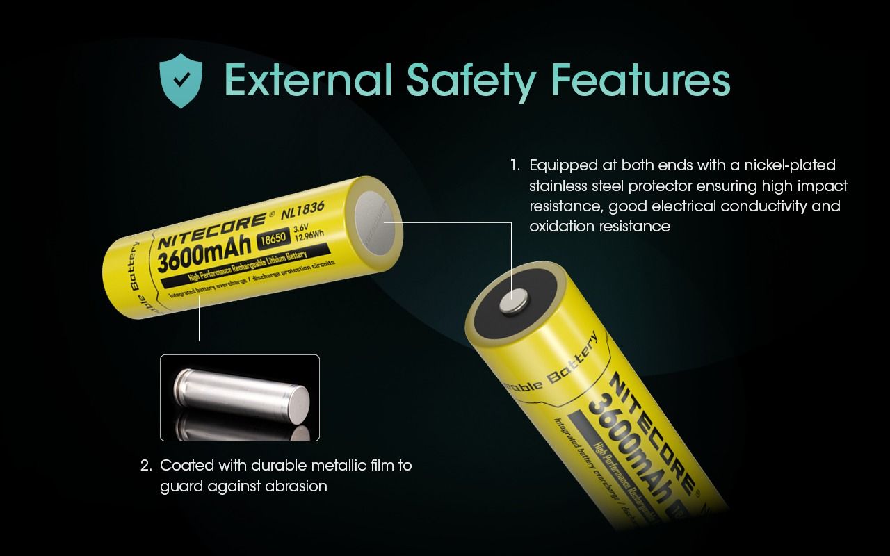 Nitecore NL1836 3600mAh Li-ion dobíjecí baterie pro svítilnu/čelovku, chráněná 3.6V