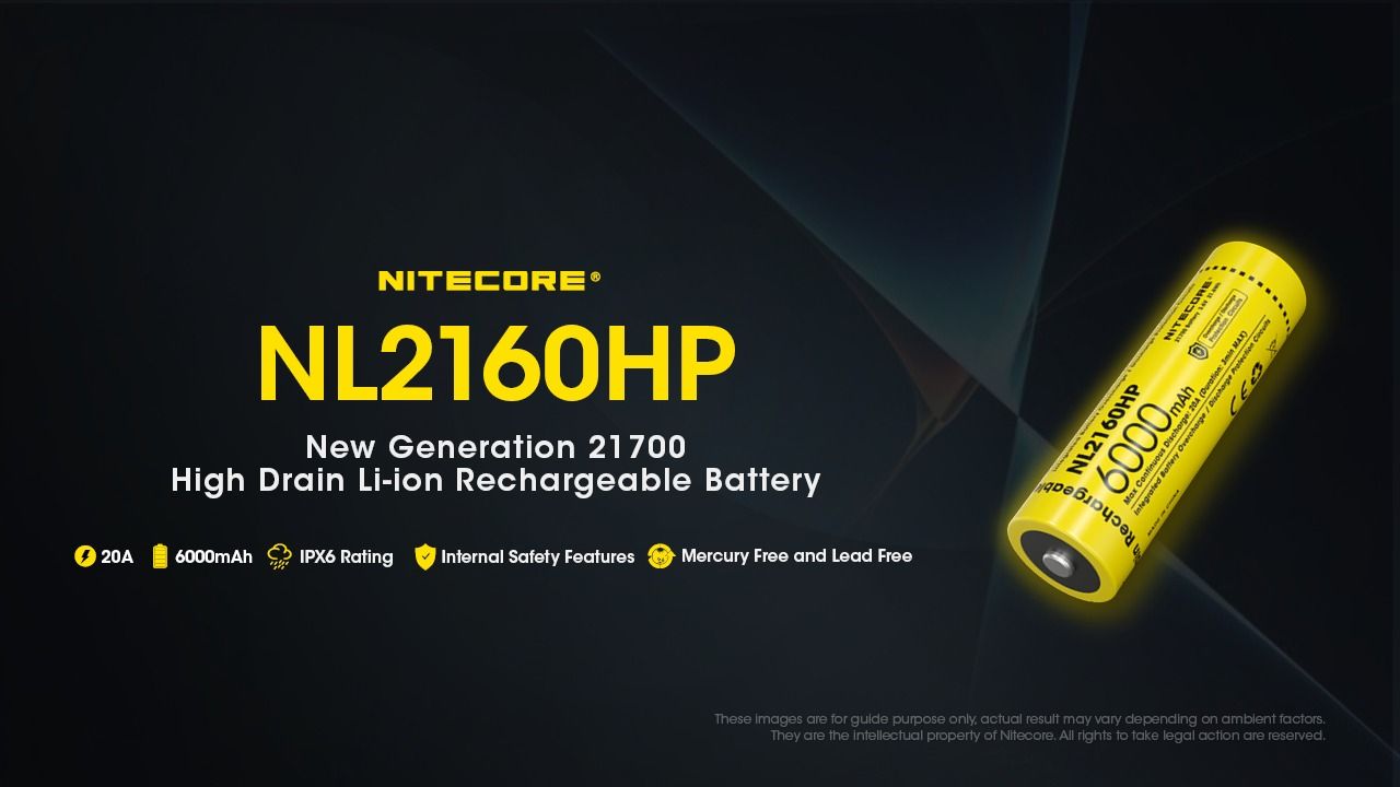NITECORE NL2160HP 6000mAh 21700 USB-C dobíjecí baterie, vysoká kapacita, kompaktní na cesty
