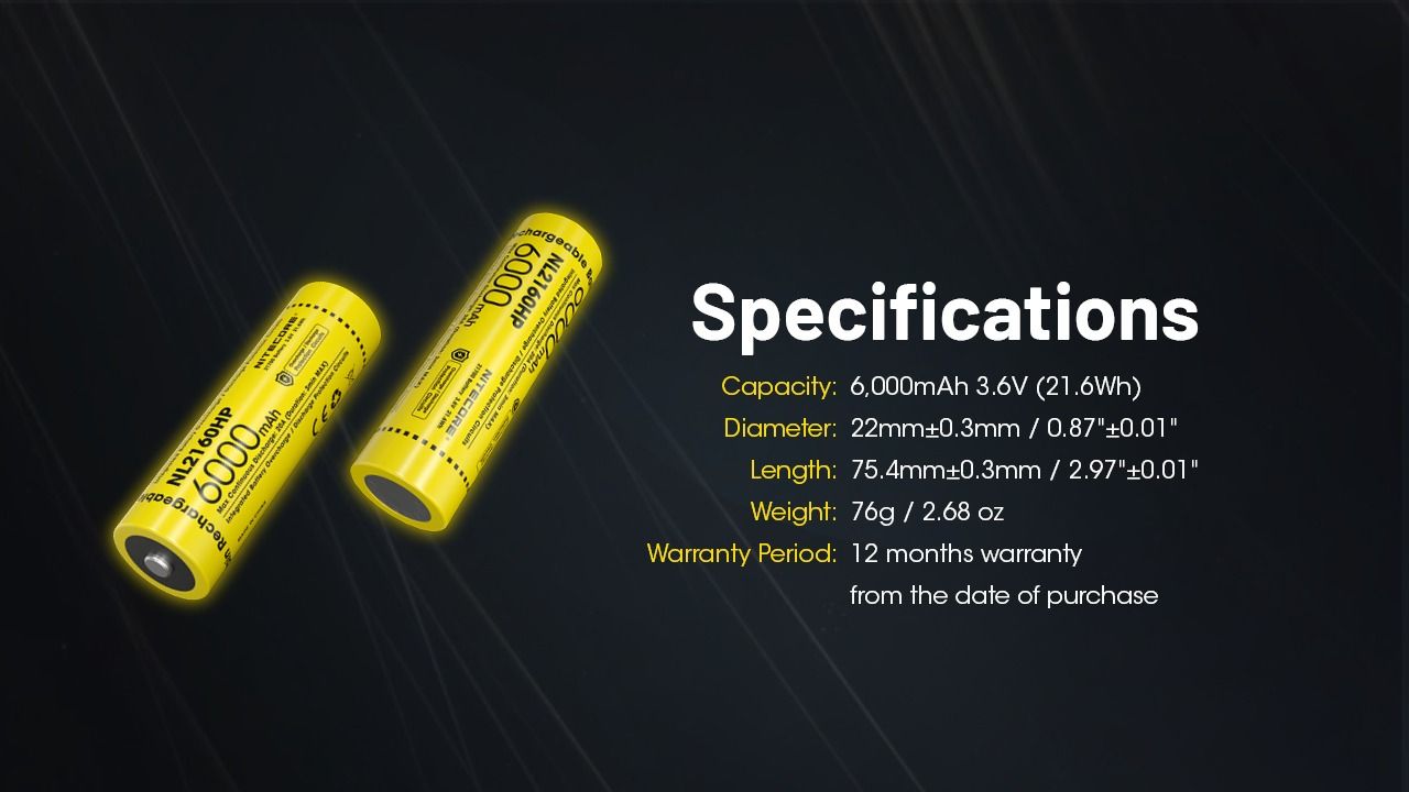 NITECORE NL2160HP 6000mAh 21700 USB-C dobíjecí baterie, vysoká kapacita, kompaktní na cesty