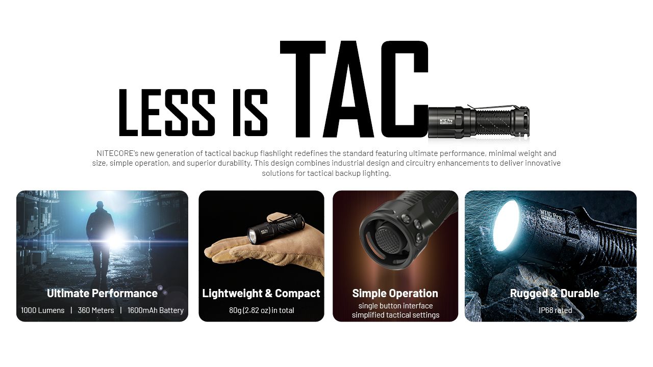 Nitecore MT1C Pro: Kompaktní EDC baterka 1000lm, 360m dosah – ideální pro outdoor i nouzové použití!