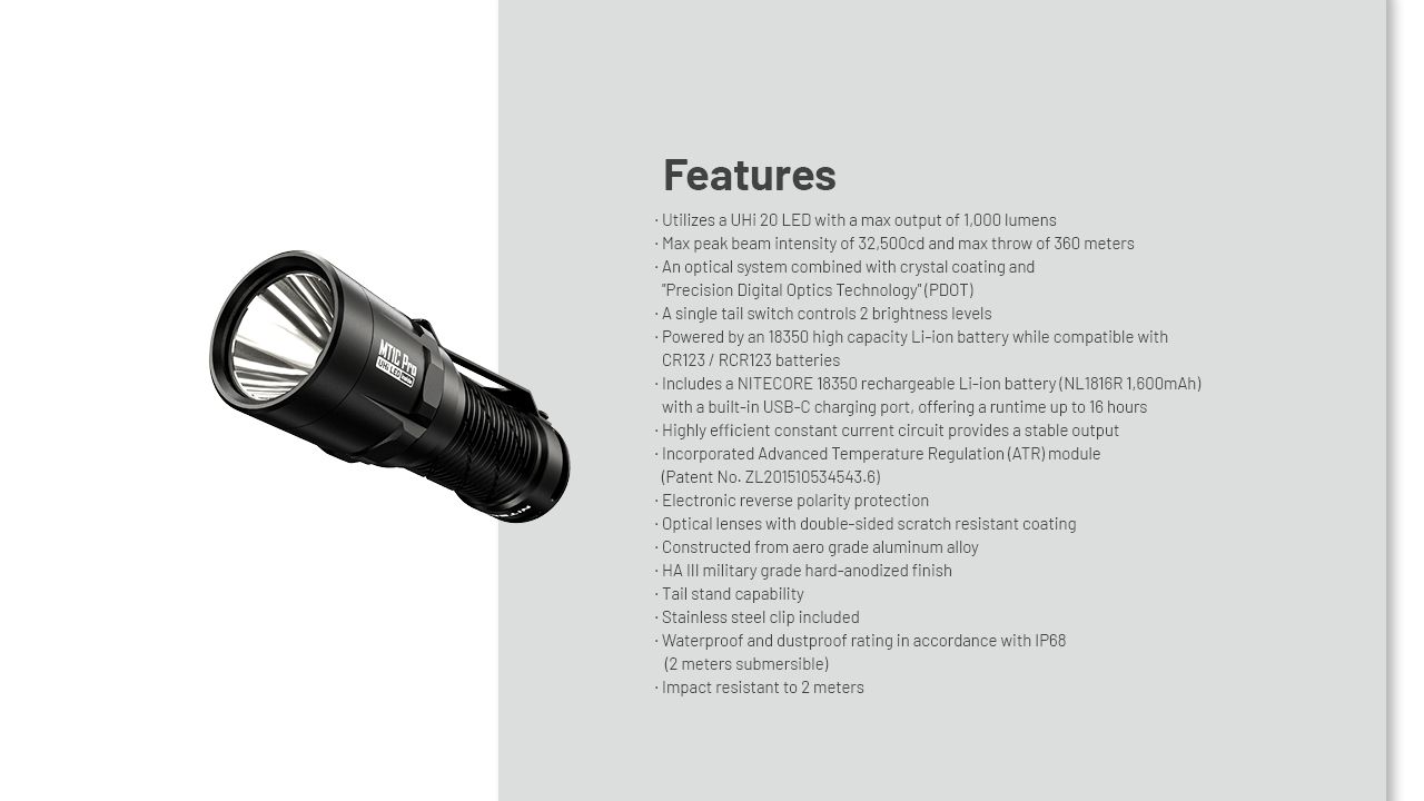 Nitecore MT1C Pro: Kompaktní EDC baterka 1000lm, 360m dosah – ideální pro outdoor i nouzové použití!