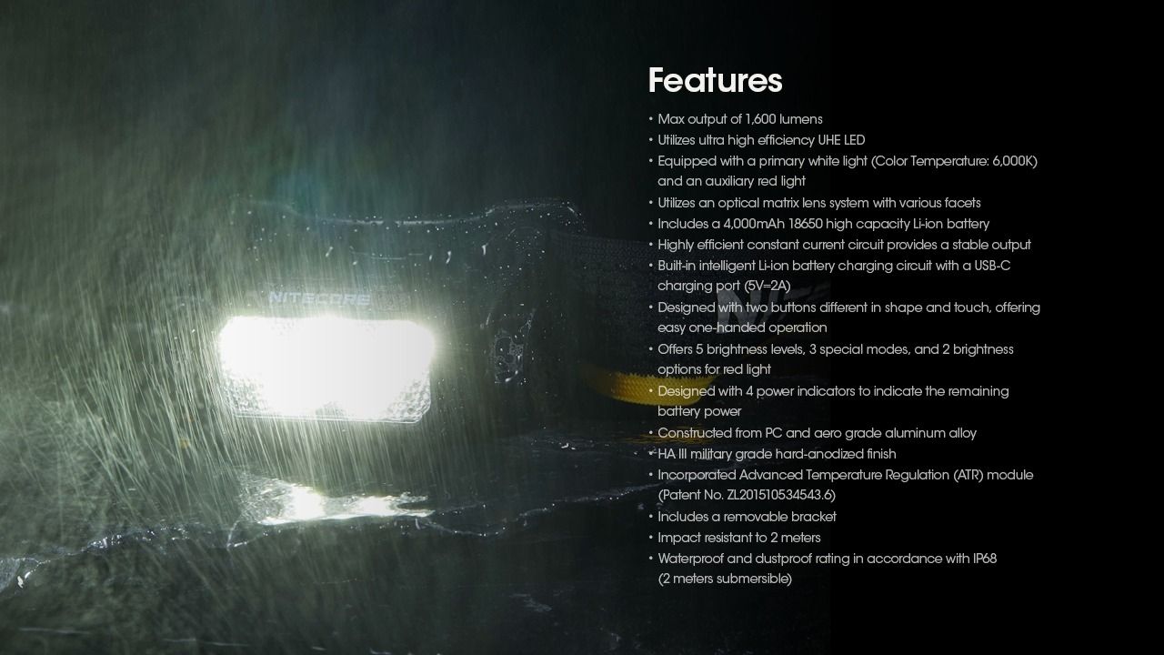 Nitecore HC60 UHE LED dobíjecí světlo 1600 lumenů, outdoorové, robustní design, dlouhá výdrž