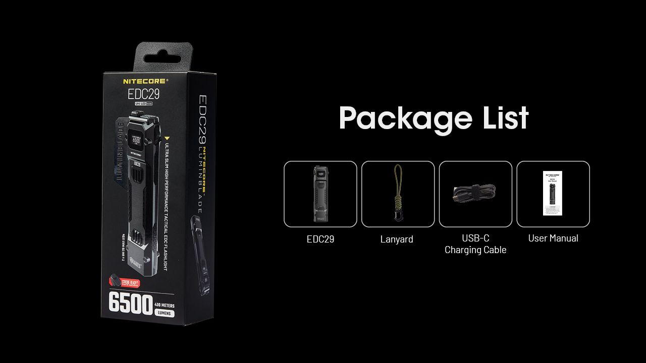 NITECORE EDC29: 6500 Lumenů USB-C Svítilna, Vysoká Svítivost, Multifunkční Lehká EDC Svítilna