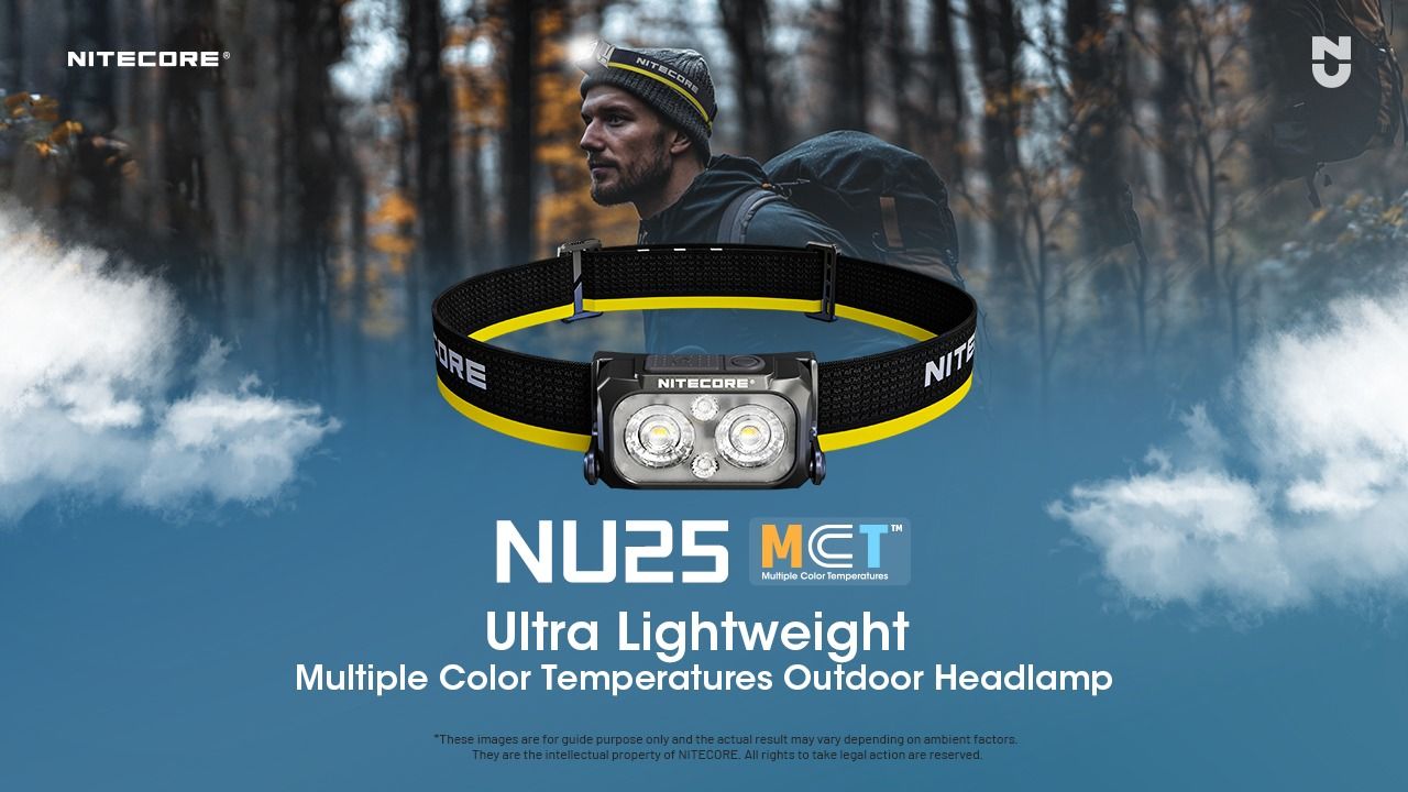 NITECORE NU25 MCT LED Čelovka – 400lm Dvoupaprsková s USB-C pro Outdoor, Turistiku & Kempování