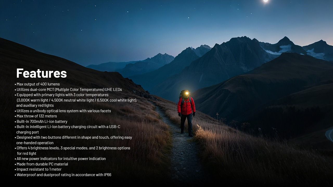 NITECORE NU25 MCT LED Čelovka – 400lm Dvoupaprsková s USB-C pro Outdoor, Turistiku & Kempování