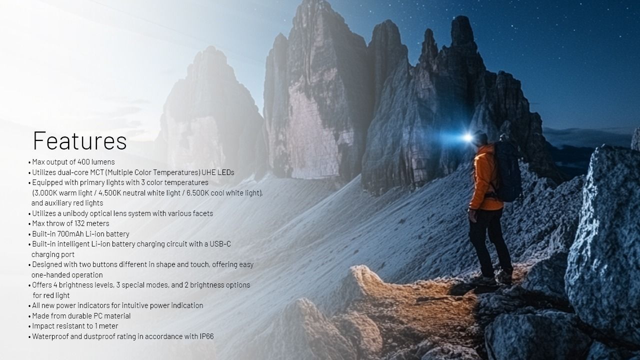 NITECORE NU25: Vylepšená 400 lumenů USB-C Čelovka pro Turistiku a Kempování, Lehká a Odolná