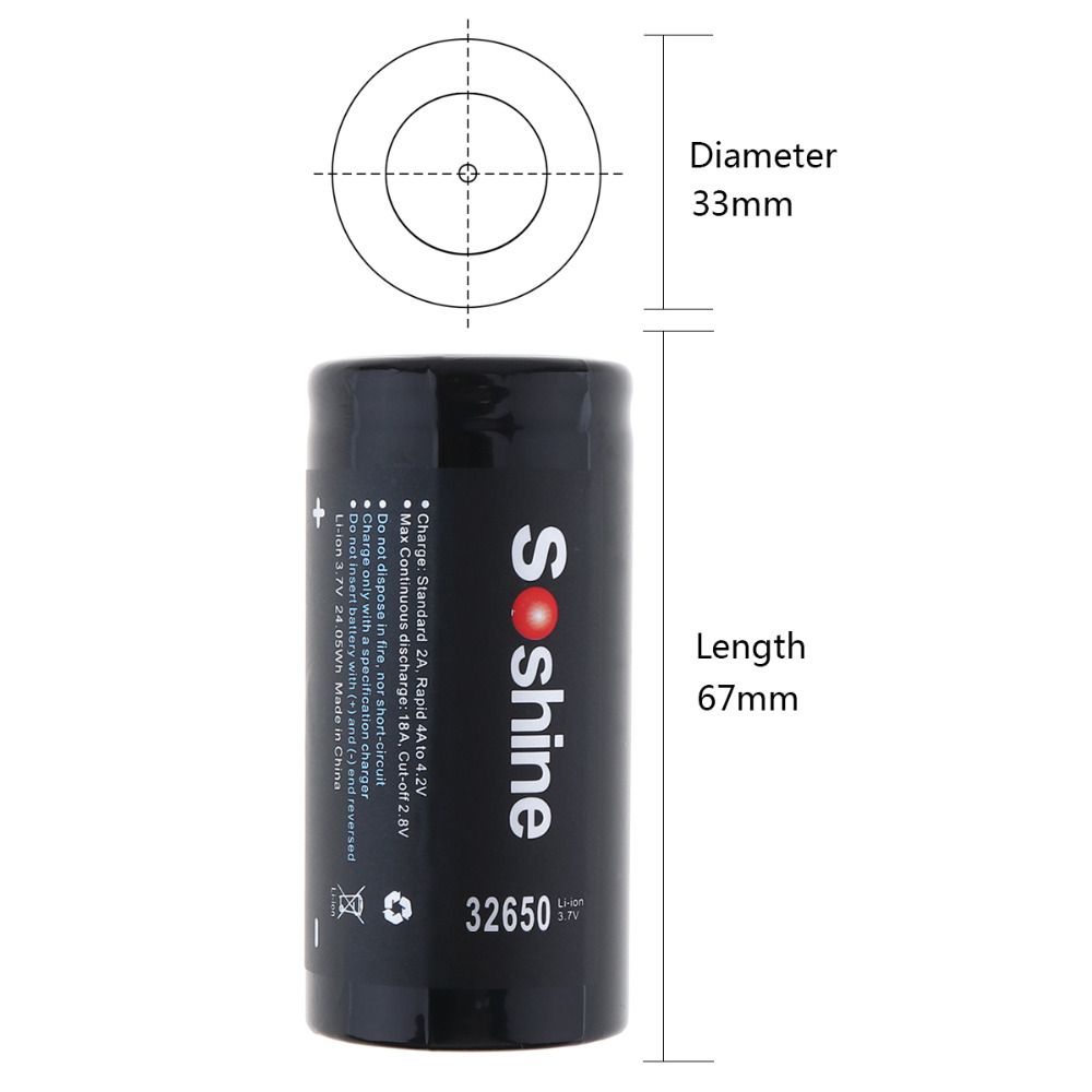 Soshine 6500mAh 3,7V 32650 Lithium-iontová dobíjecí baterie s vysokou hustotou energie a dlouhou životností pro nástroje a zařízení