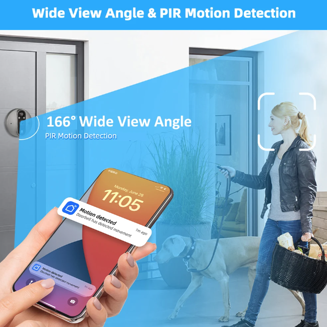 Tuya Smart 1080P WiFi kukátková kamera s PIR, HD noční vidění, 120° úhel pro domácí bezpečnost