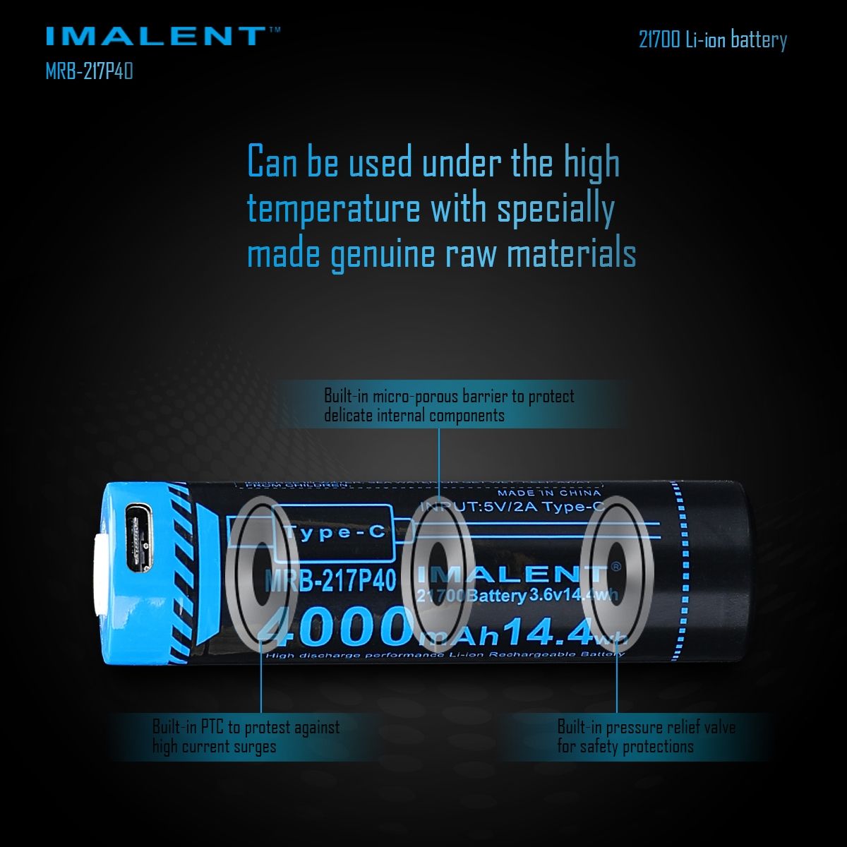 IMALENT MRB-217P40 Baterie 21700 4000mAh Dobíjecí Type-C | Vysoká Kapacita pro Svítilny Elektroniku
