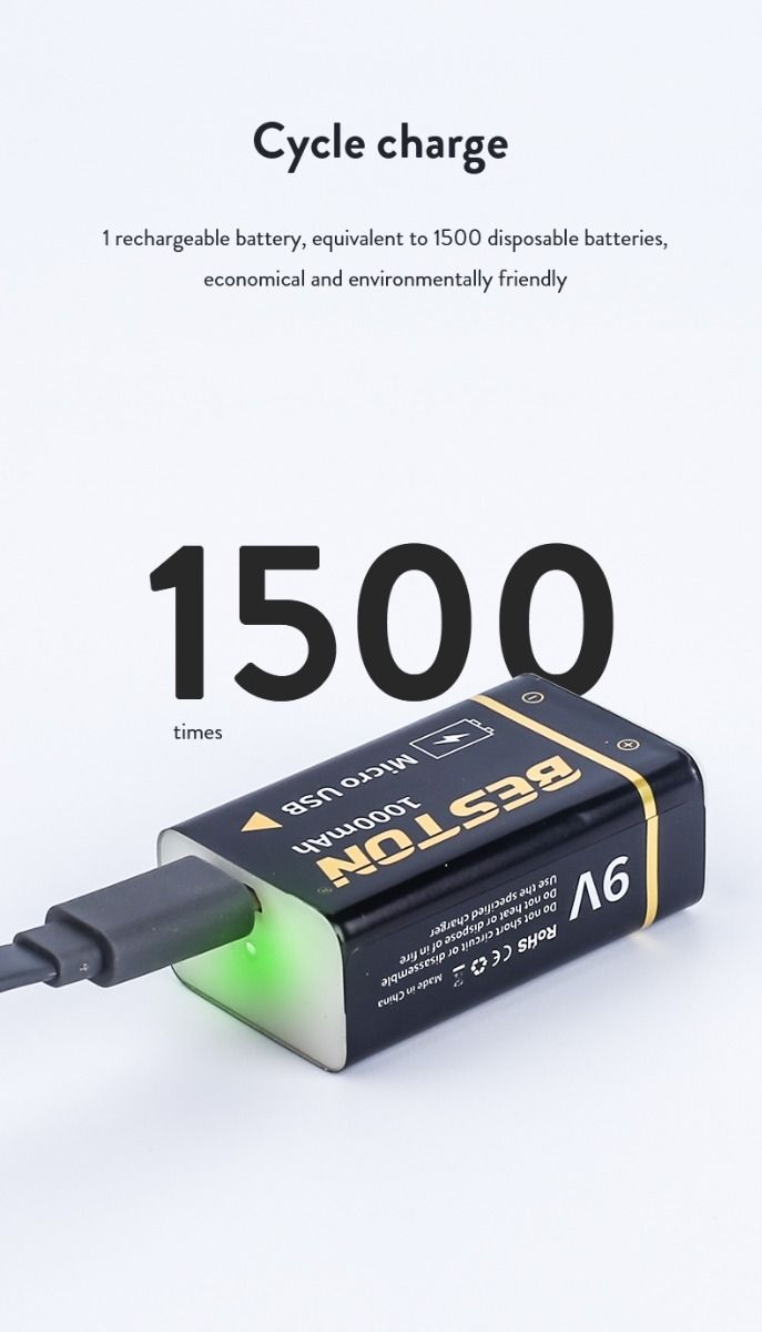 Beston 9V 1000mAh Micro USB dobíjecí baterie ekologický zdroj pro RC vrtulník, mikrofon a hračky
